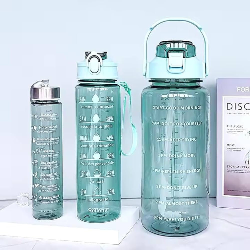 Pack Of 3 Transparent Motivational Water Bottle, Large Capacity Water Bottle, Sports Water Bottle, Transparent Refillable Leakproof Water Bottle Pack Of 3 Transparent Motivational Water Bottle, Large Capacity Water Bottle, Sports Water Bottle, Transparent Refillable Leakproof Water Bottle